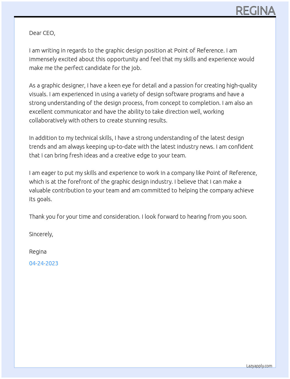 graphic design At Point of Reference Cover Letter