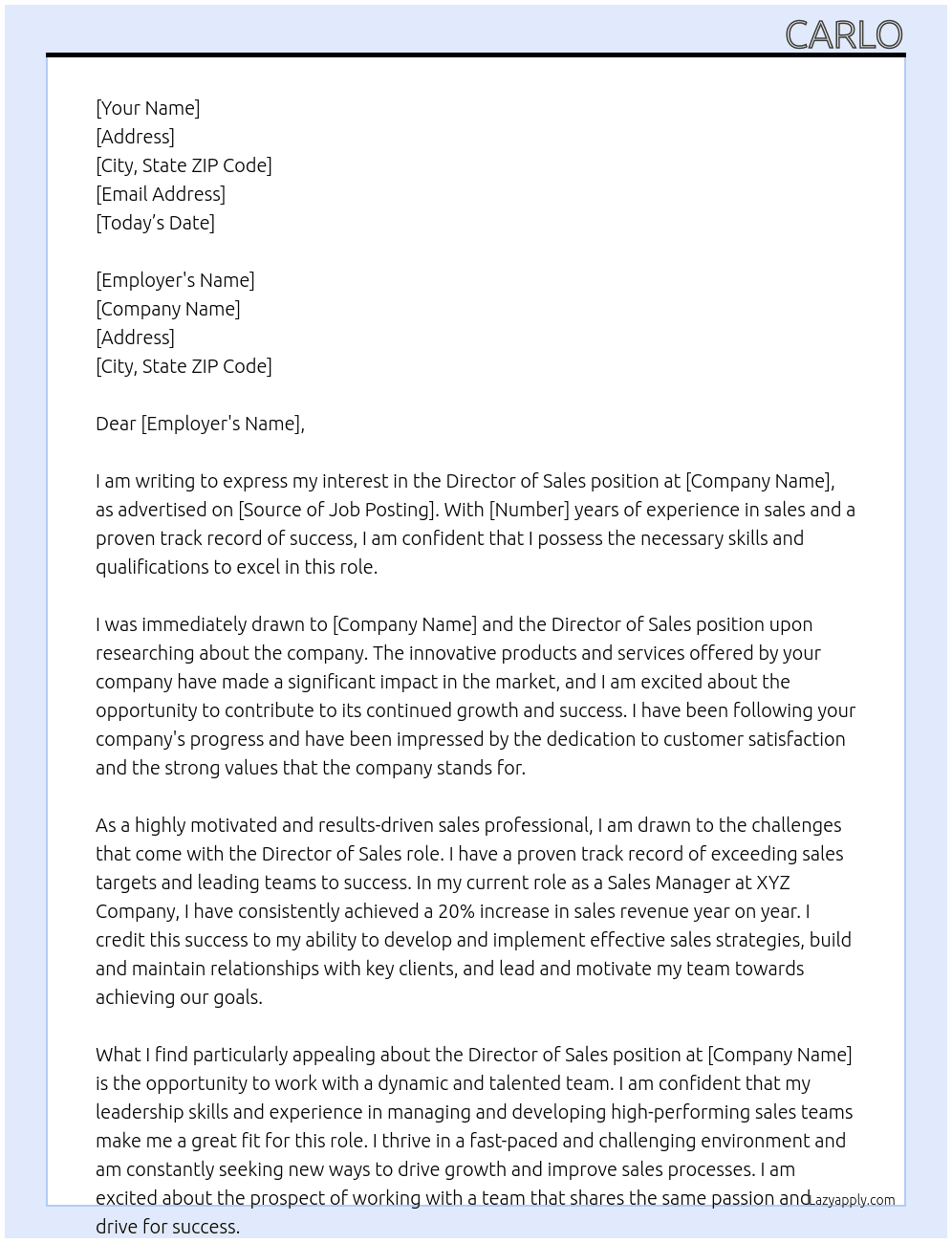 Director of Sales At non Cover Letter