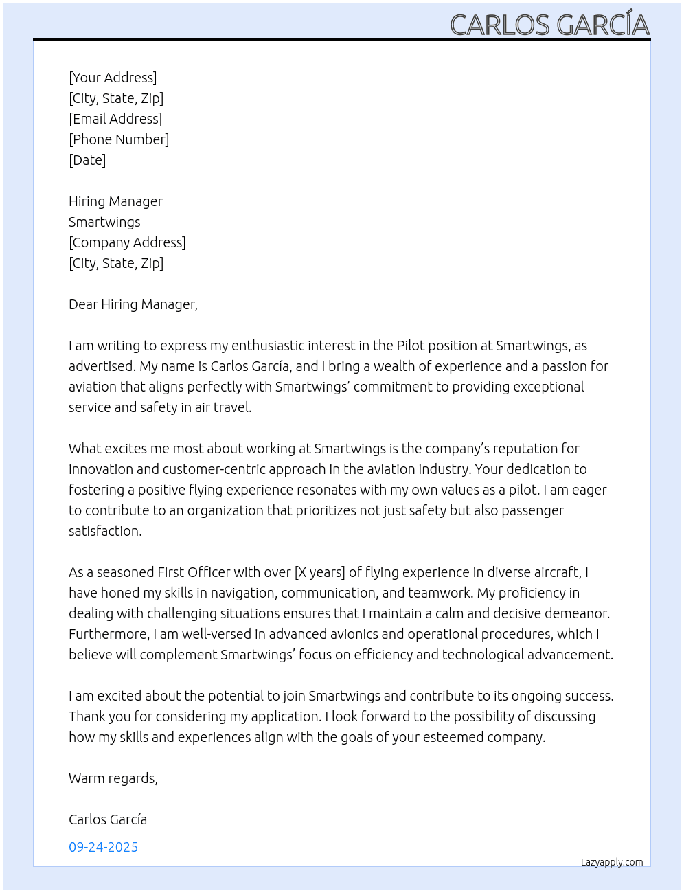Pilot At Smartwings Cover Letter