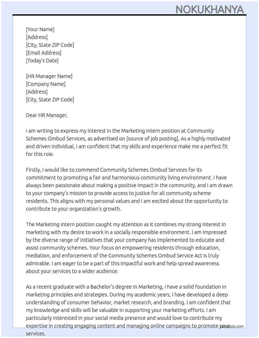 Marketing Intern At Community Schemes Ombud Services  Cover Letter