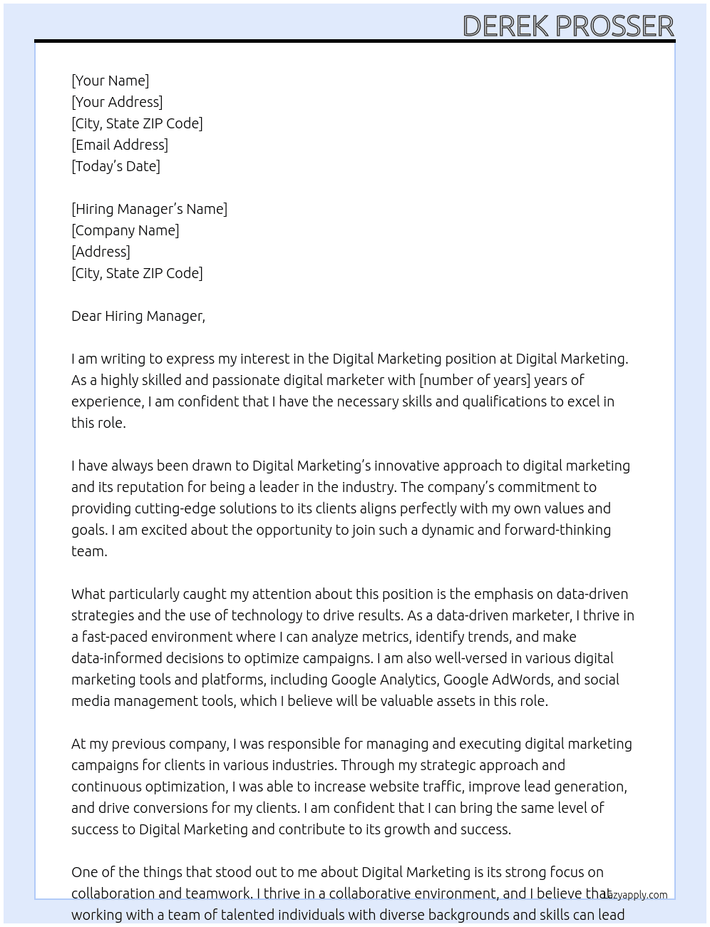 Digital Marketing At Digital Marketing Cover Letter