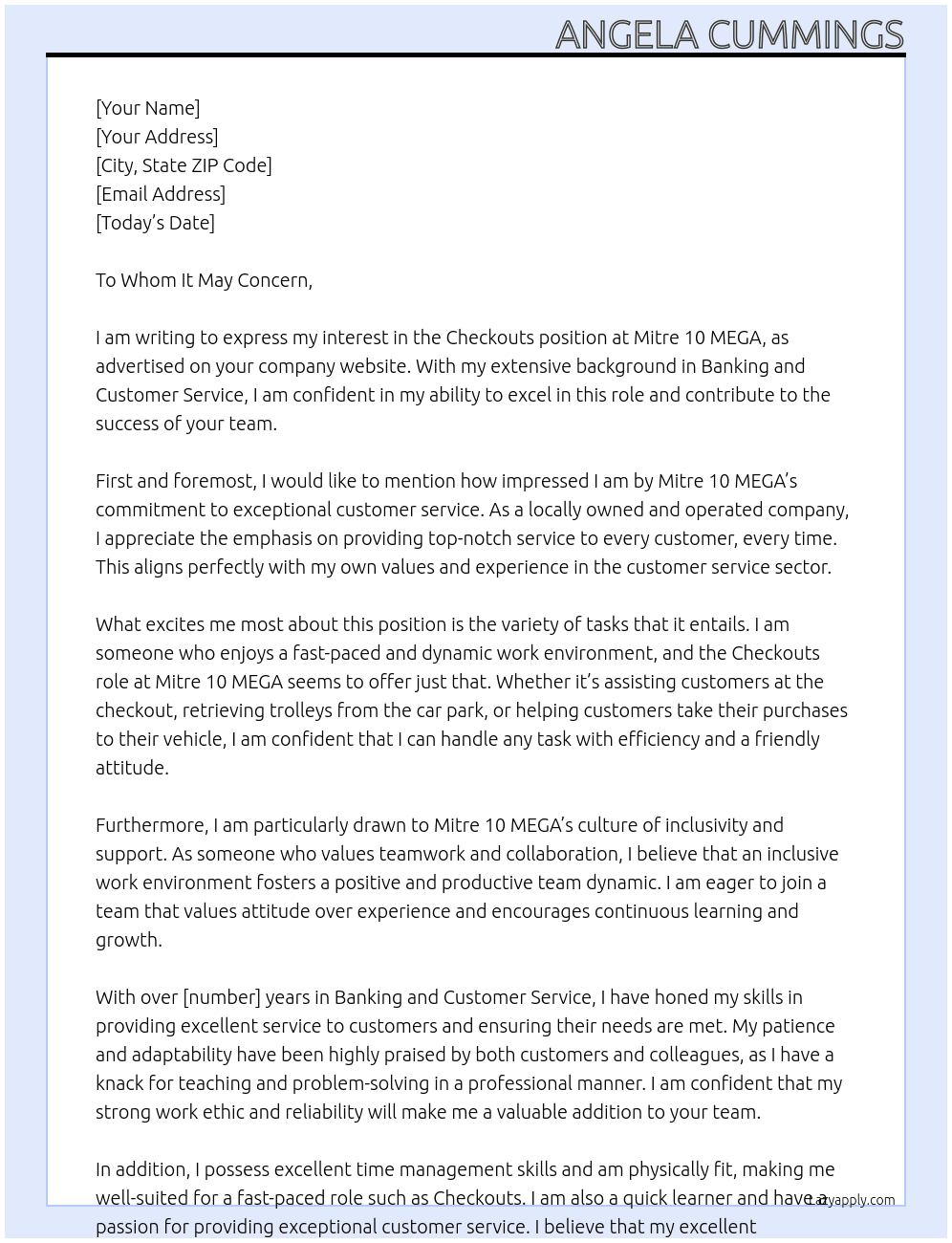 Checkouts At MITRE 10  MEGA Cover Letter