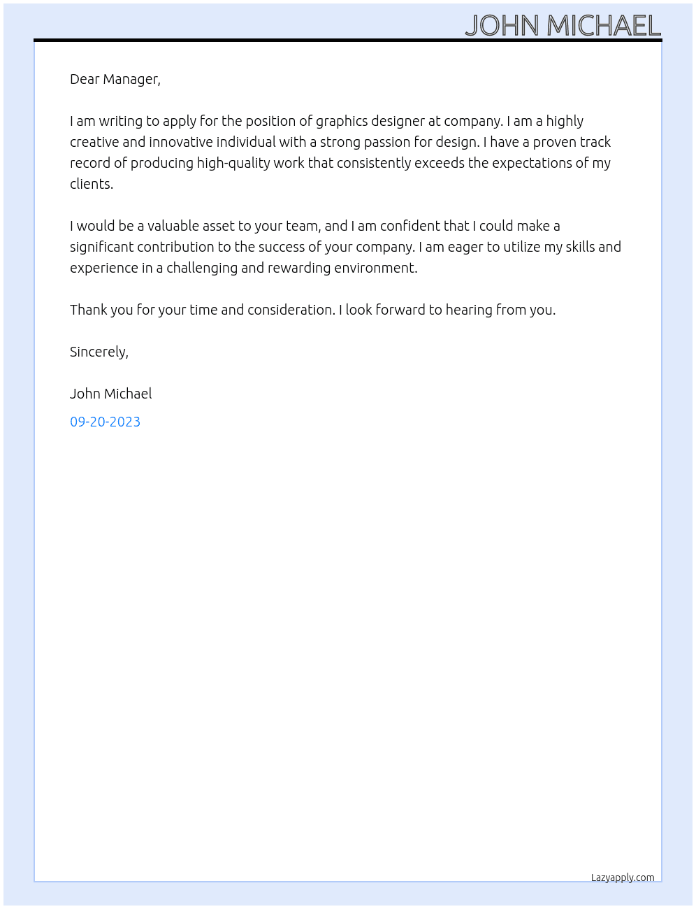 graphics designer At company Cover Letter