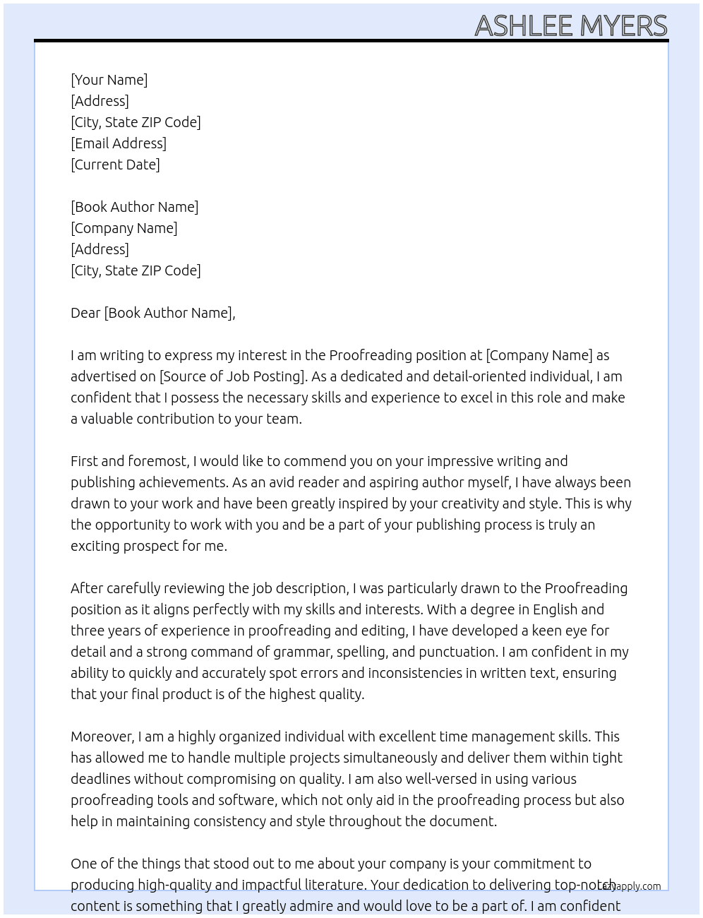 Proofreading  At Author  Cover Letter