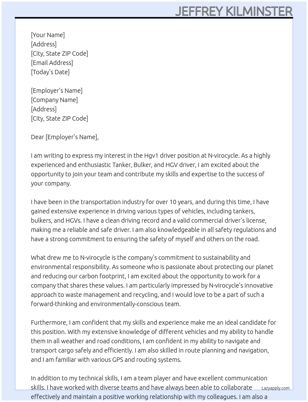 Hgv1 driver  At N-virocycle  Cover Letter