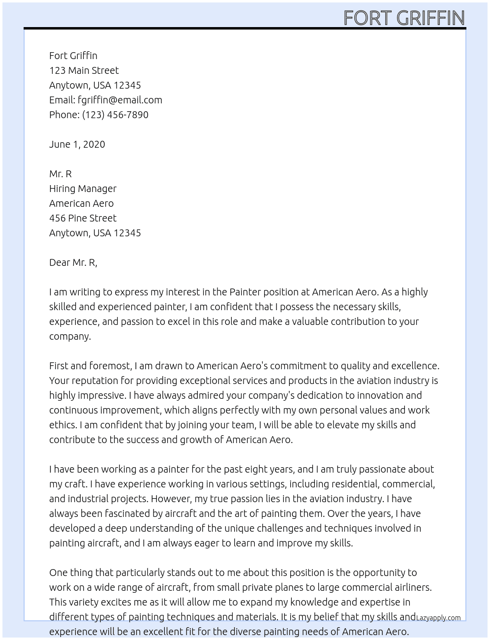 painter At American Aero Cover Letter