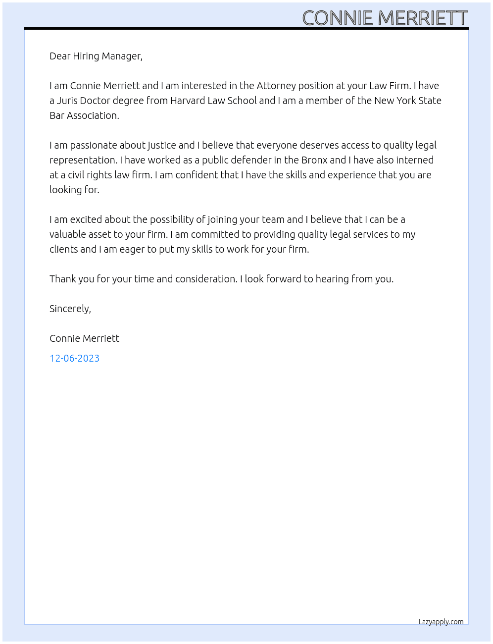 Attorney At Law Firm Cover Letter
