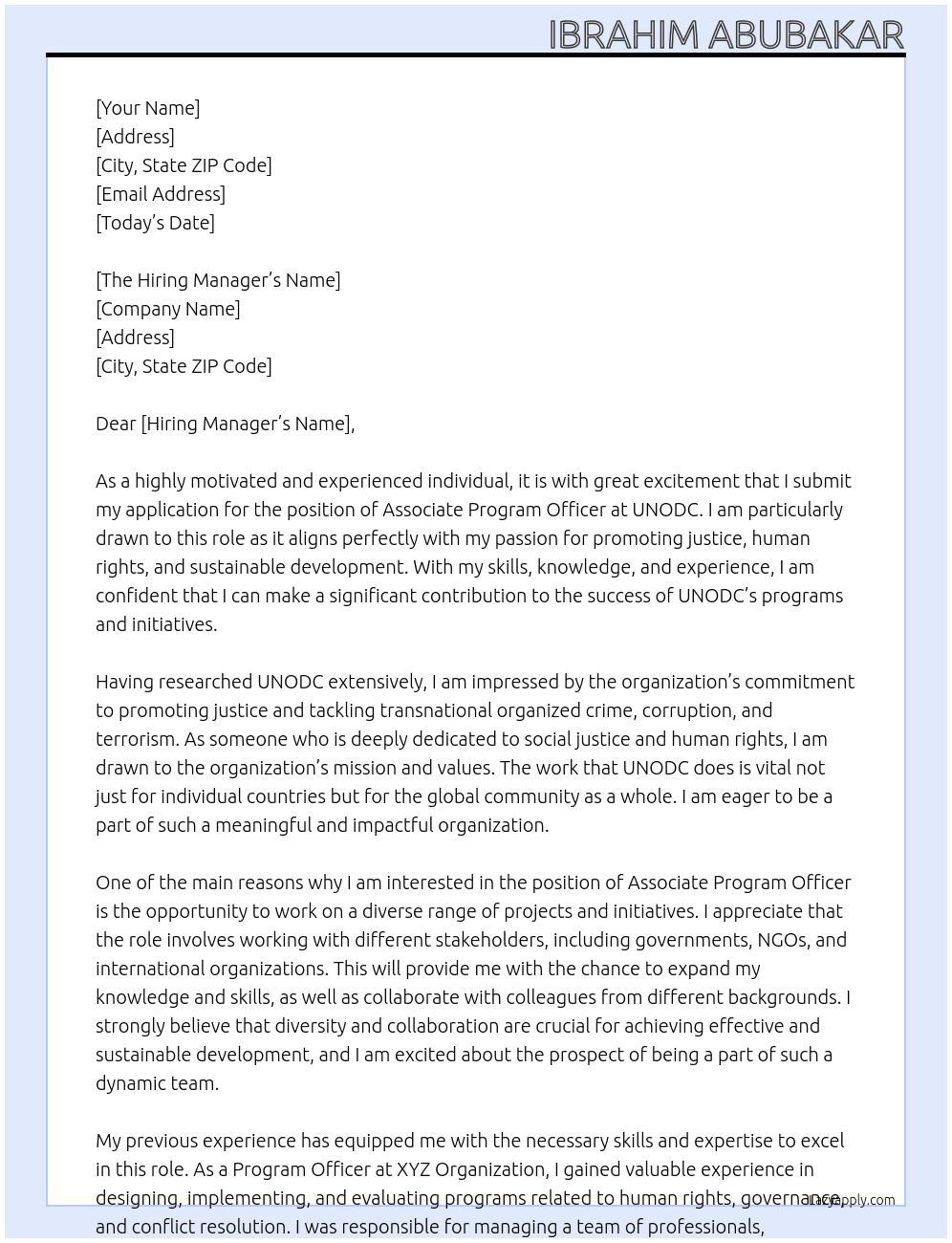 Associate Program Officer At UNODC  Cover Letter