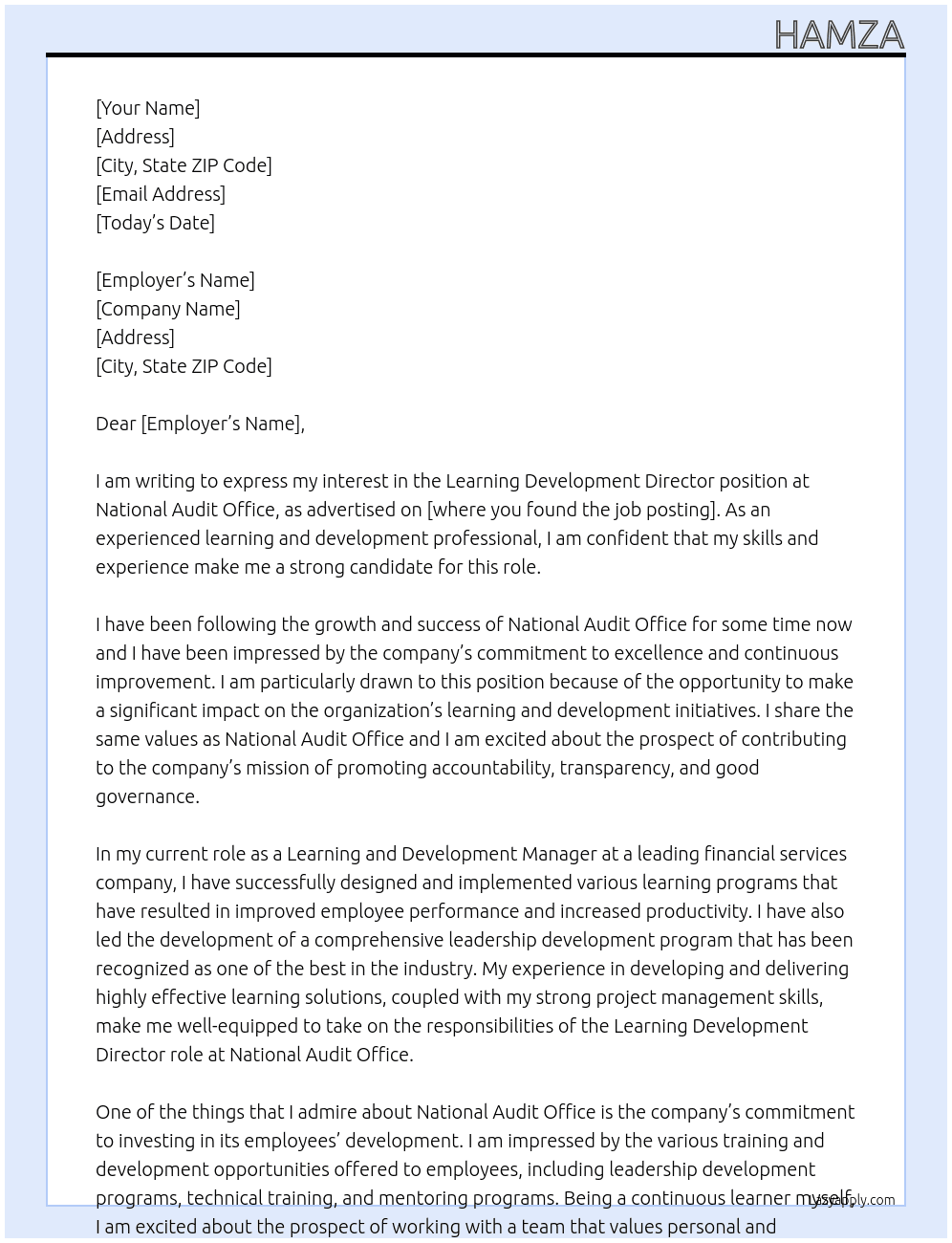 Learning Development Director At National Audit Office Cover Letter