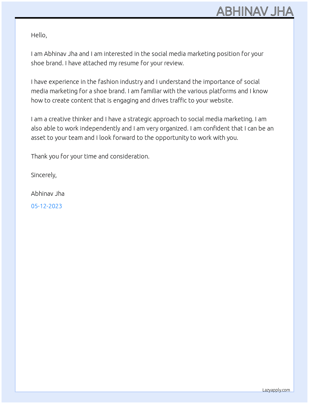 Social media marketing for shoe brand At Shoe brand Cover Letter
