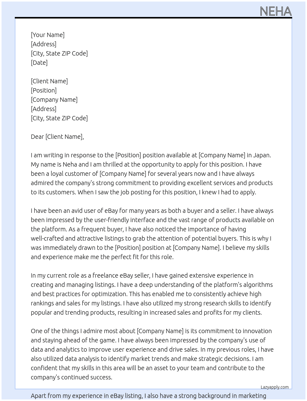 ebay listing At japan Cover Letter
