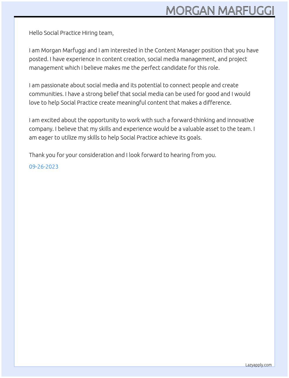 Content Manager  At Social Practice Cover Letter