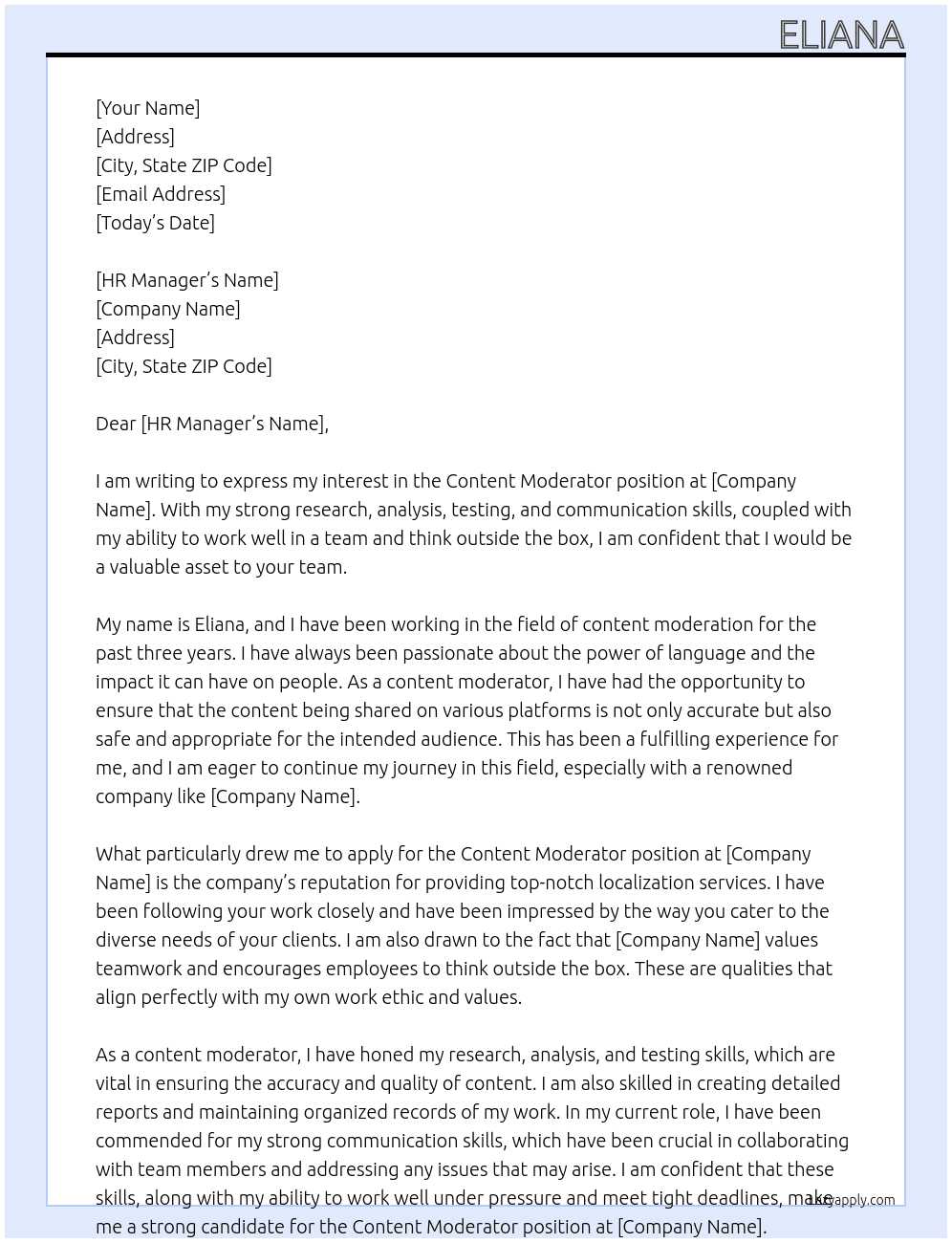 Content moderator At We localize Cover Letter