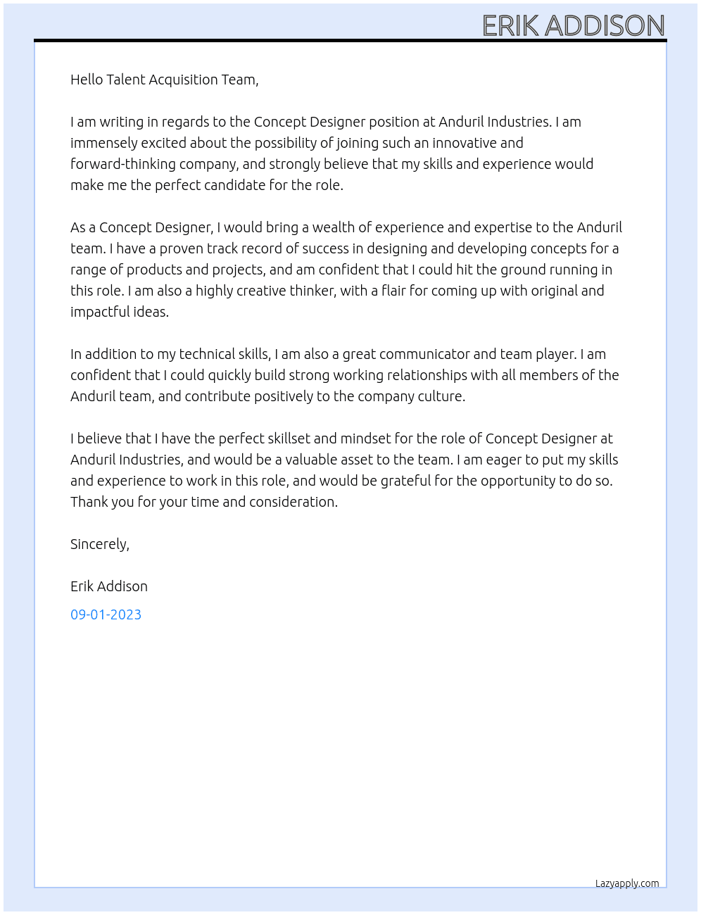 Concept Designer At Anduril Industries Cover Letter