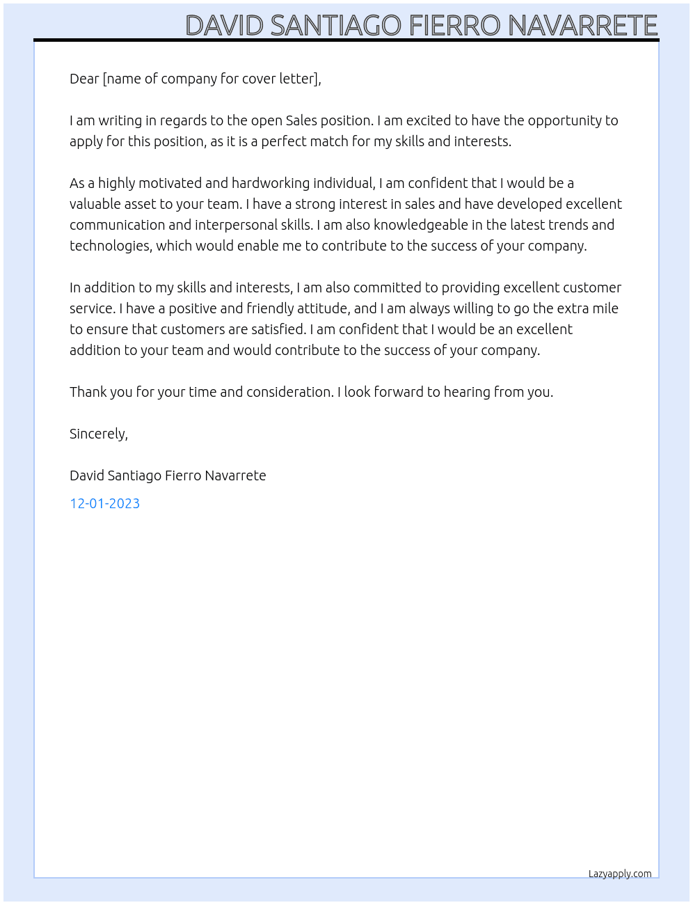 Sales At SALES Cover Letter