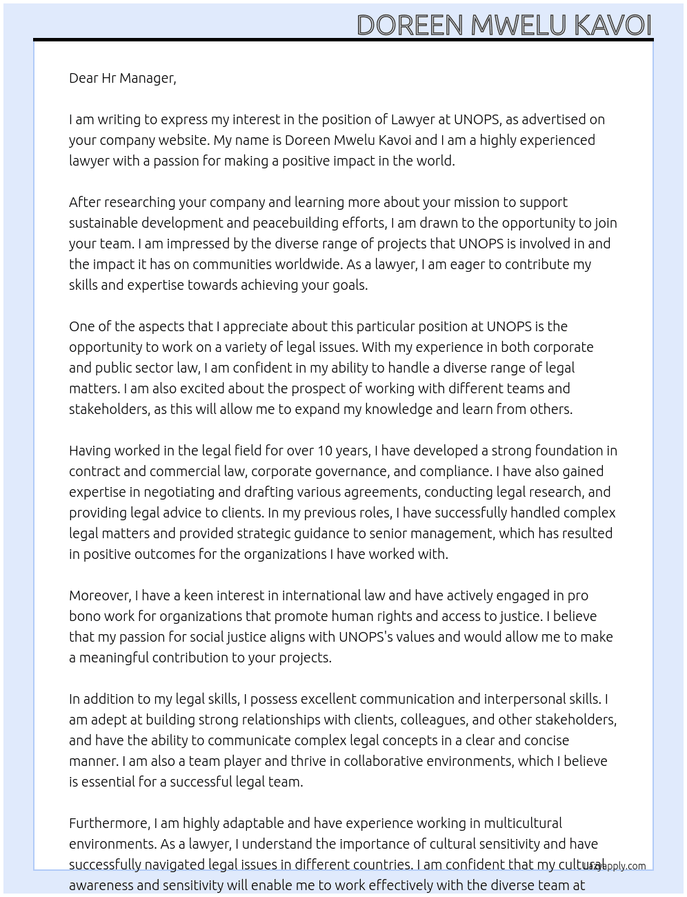 Lawyer At UNOPS Cover Letter