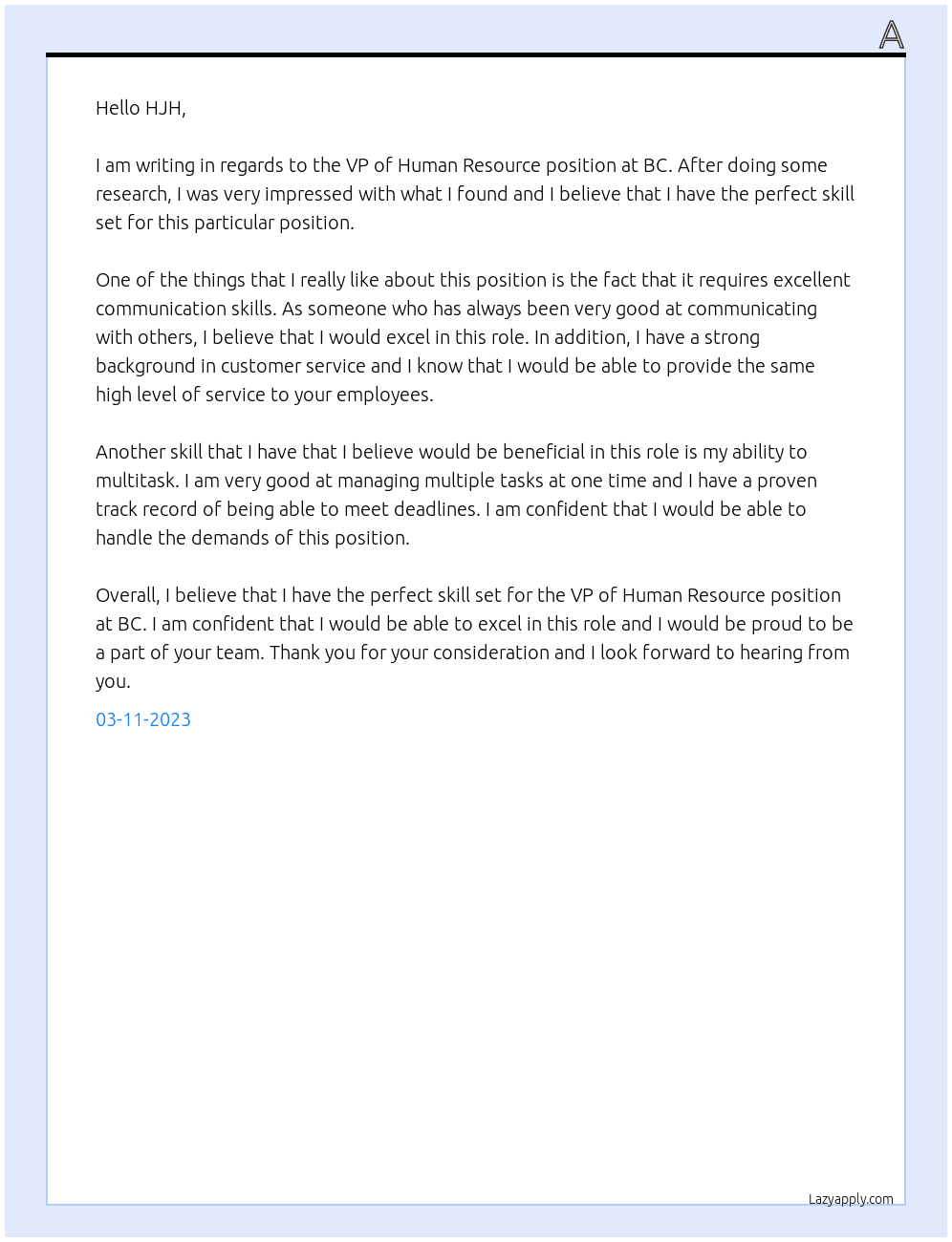 vp of human resource At bc Cover Letter