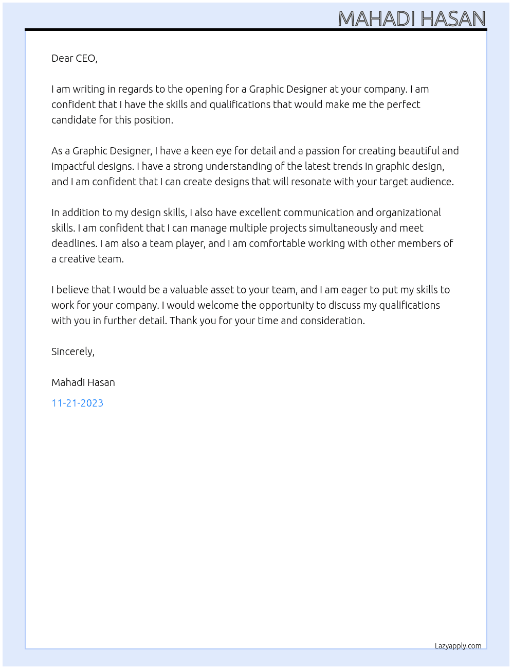 Graphic Design At client Cover Letter