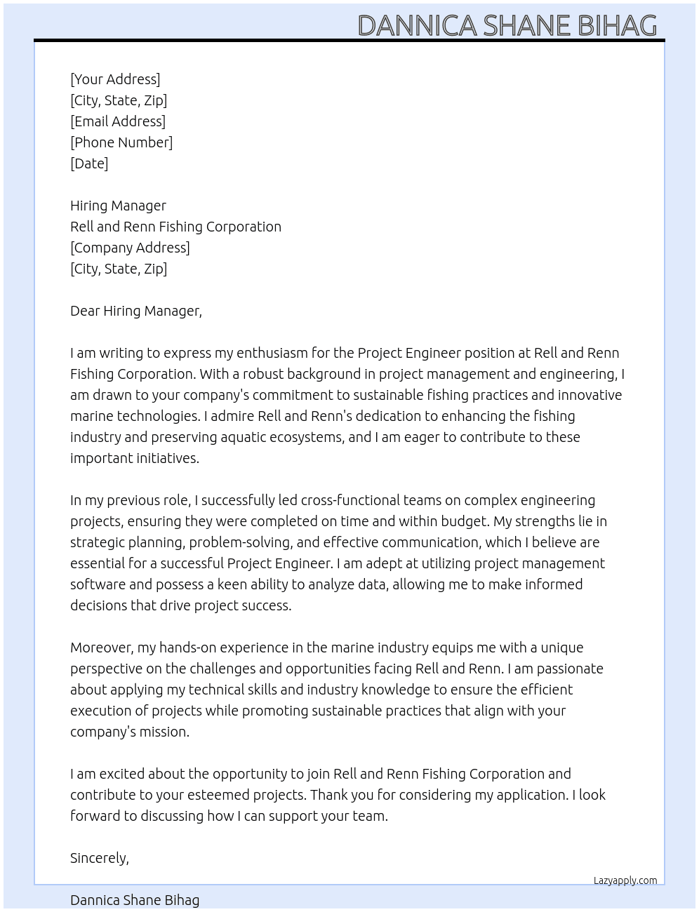 Cover letter for project engineer - LazyApply