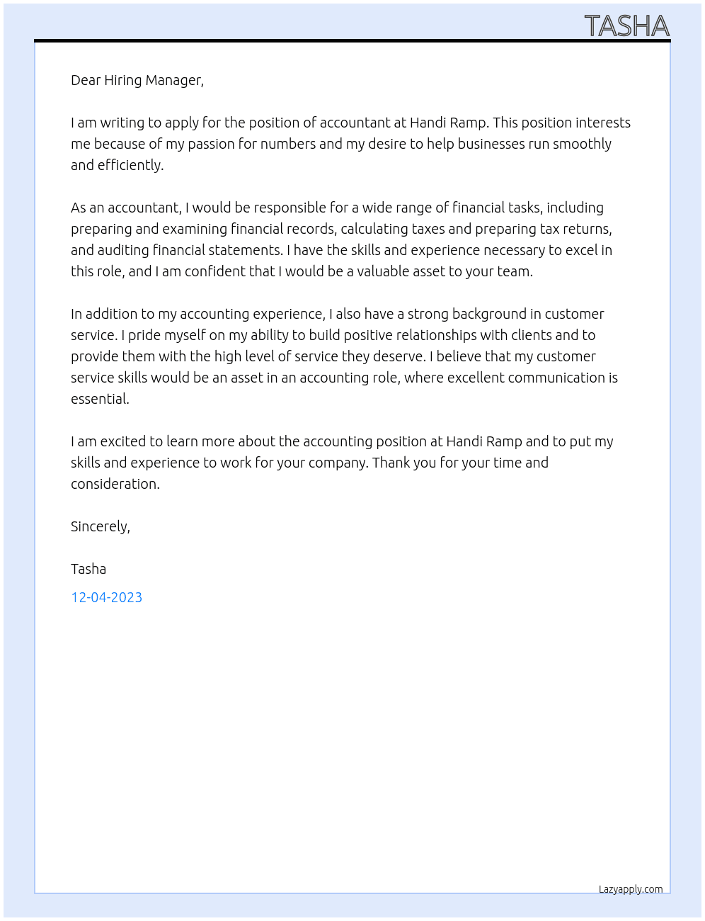 Accountant At Handi Ramp Cover Letter