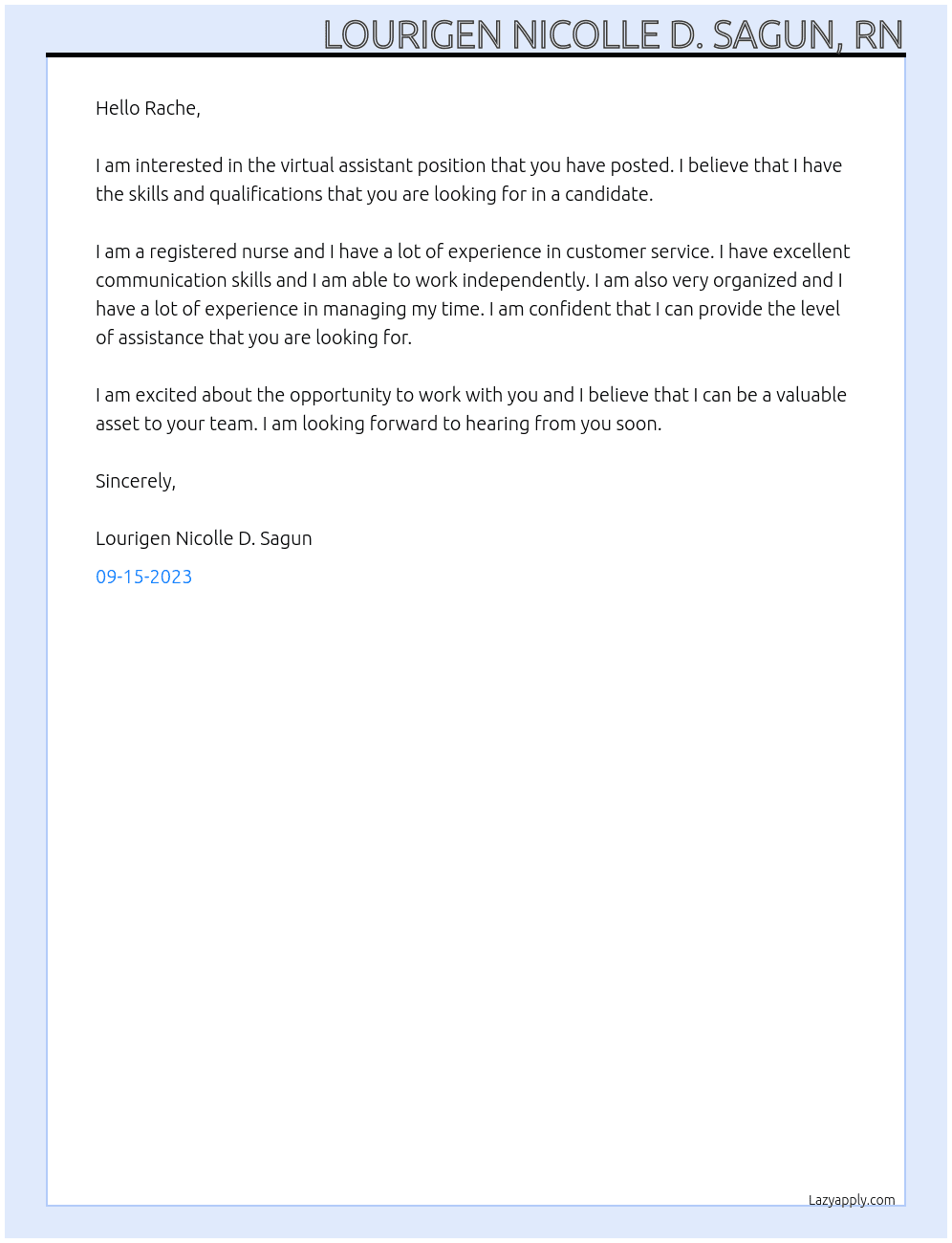 virtual assistance At Hello Rache Cover Letter