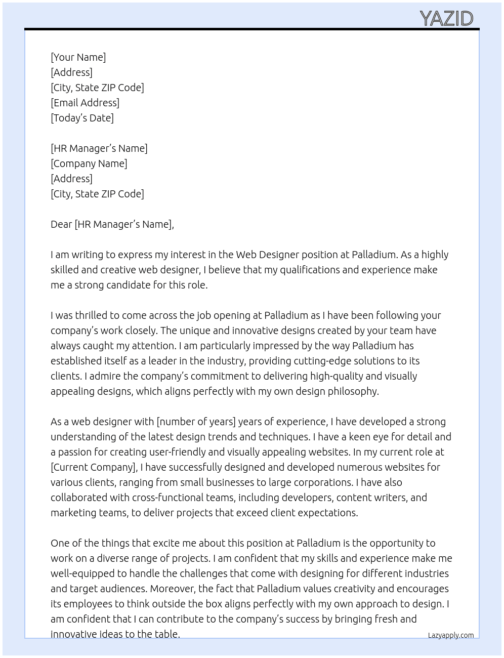 Web designer  At Palladium  Cover Letter
