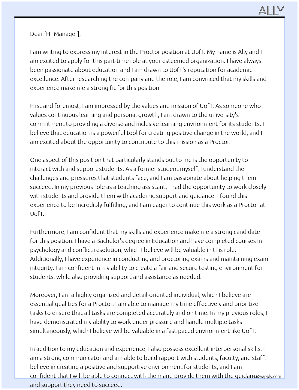 proctor At UofT Cover Letter