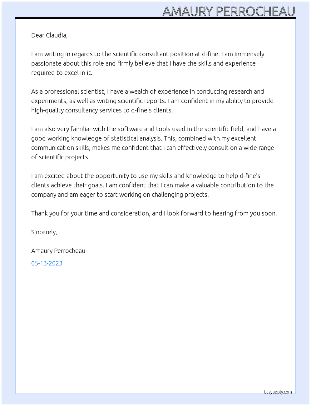 Scientific consultant At d-fine Cover Letter