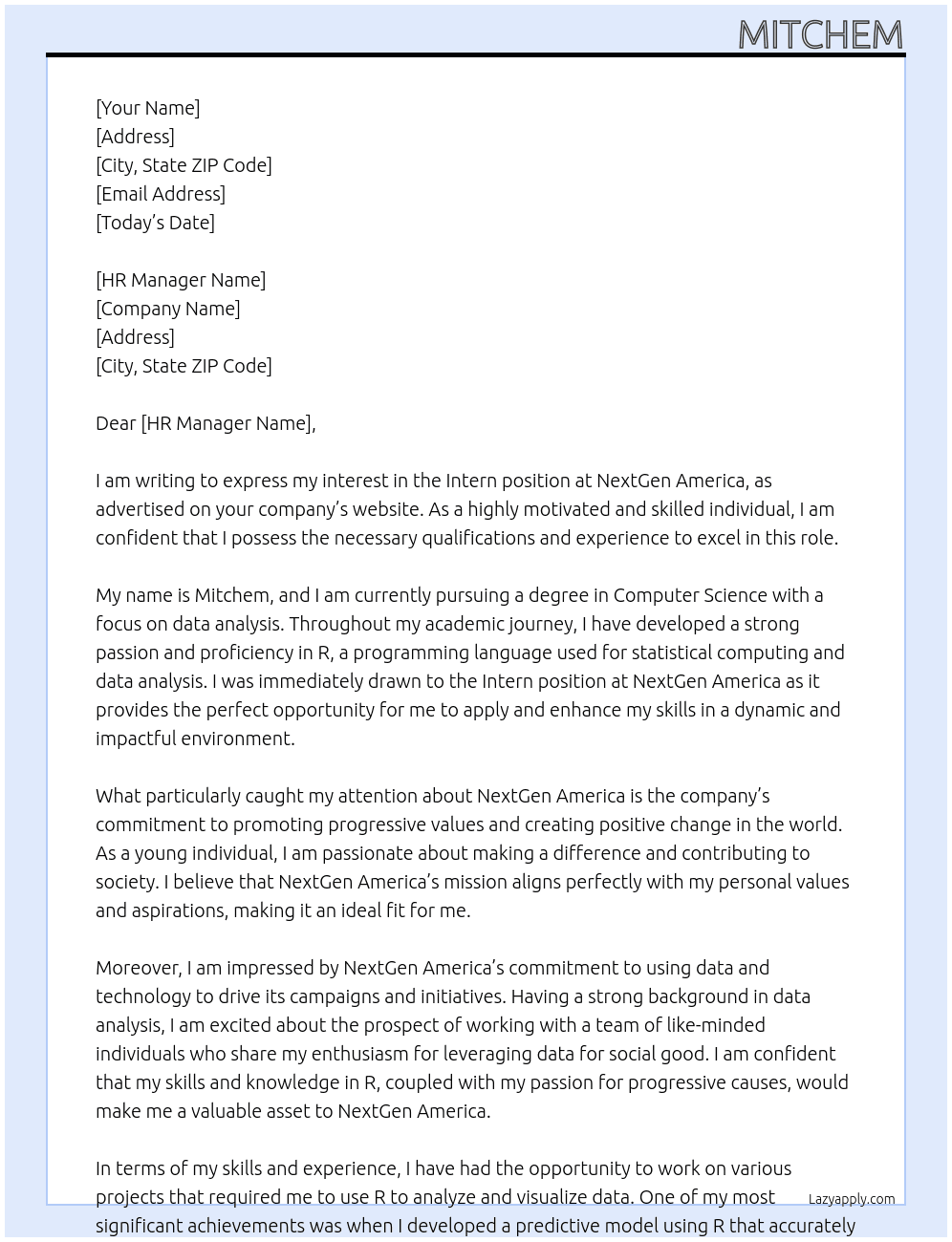 Intern At NextGen America Cover Letter