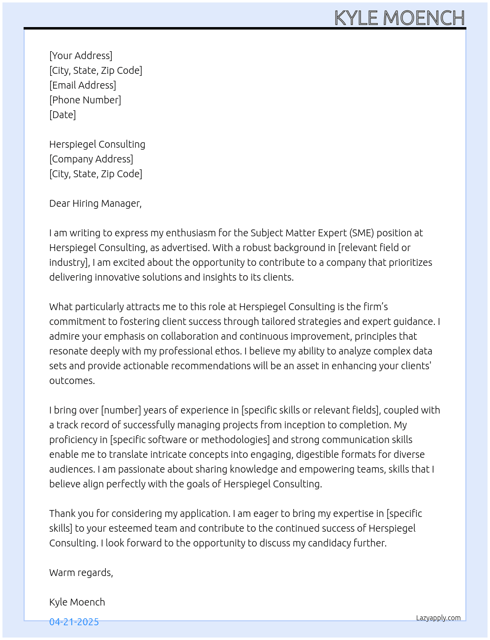 SME At Herspiegel Consulting Cover Letter