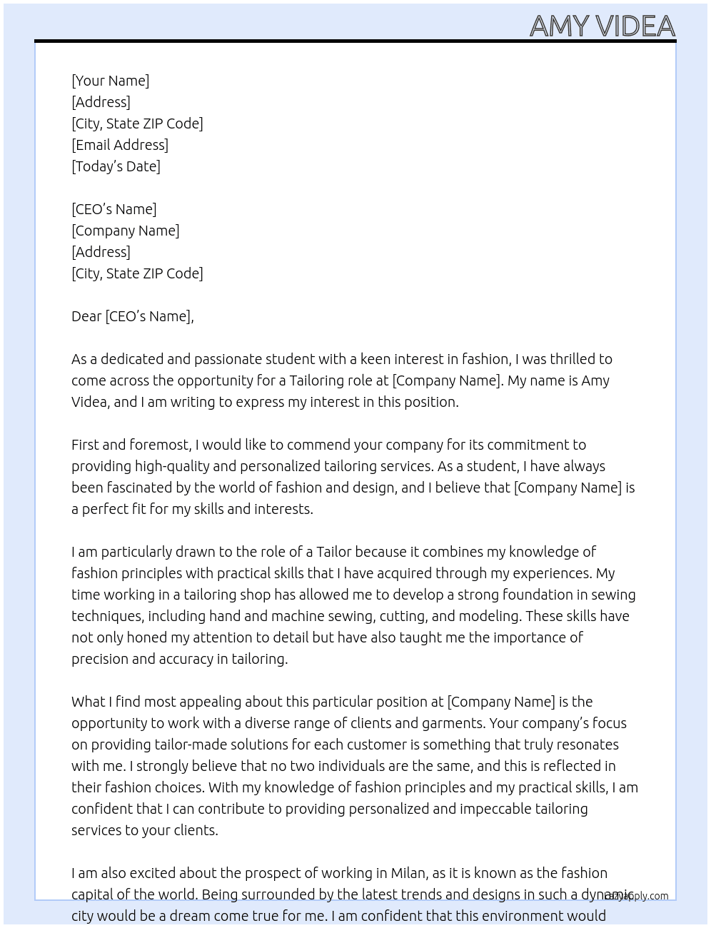 student  At tailoring  Cover Letter