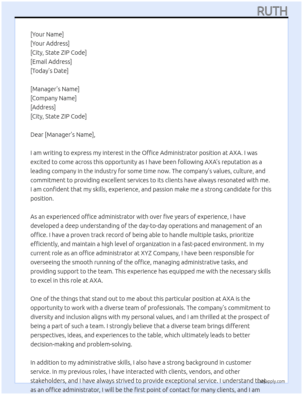 office administrator At axa Cover Letter