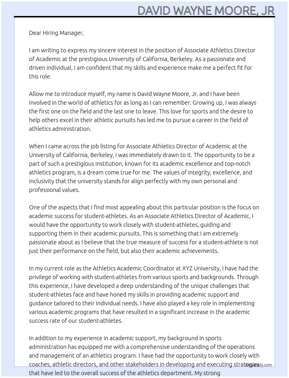  Job No. 534851 Associate Athletics Director of Academic At University of California, Berkley Cover Letter