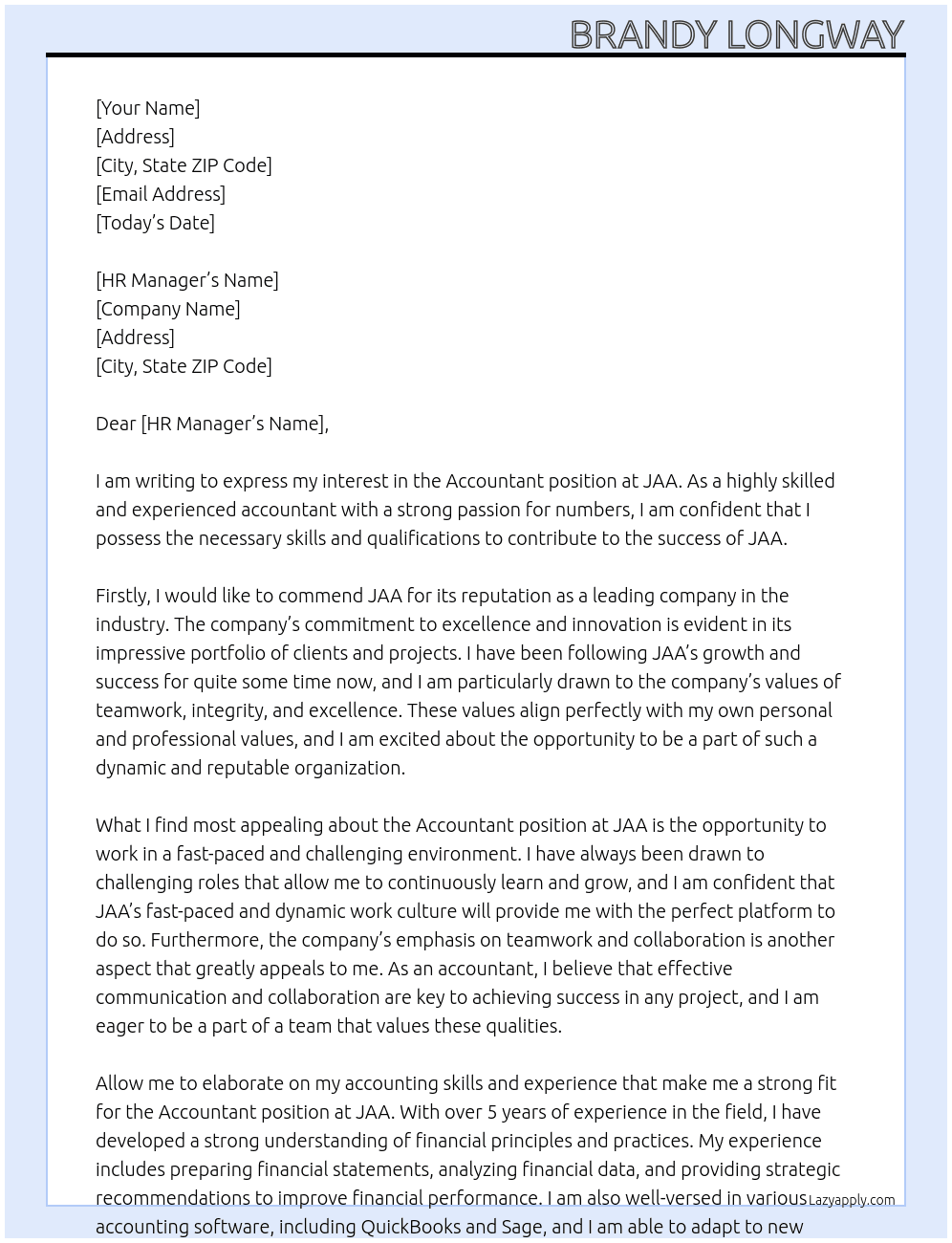 Accountant At JAA Cover Letter