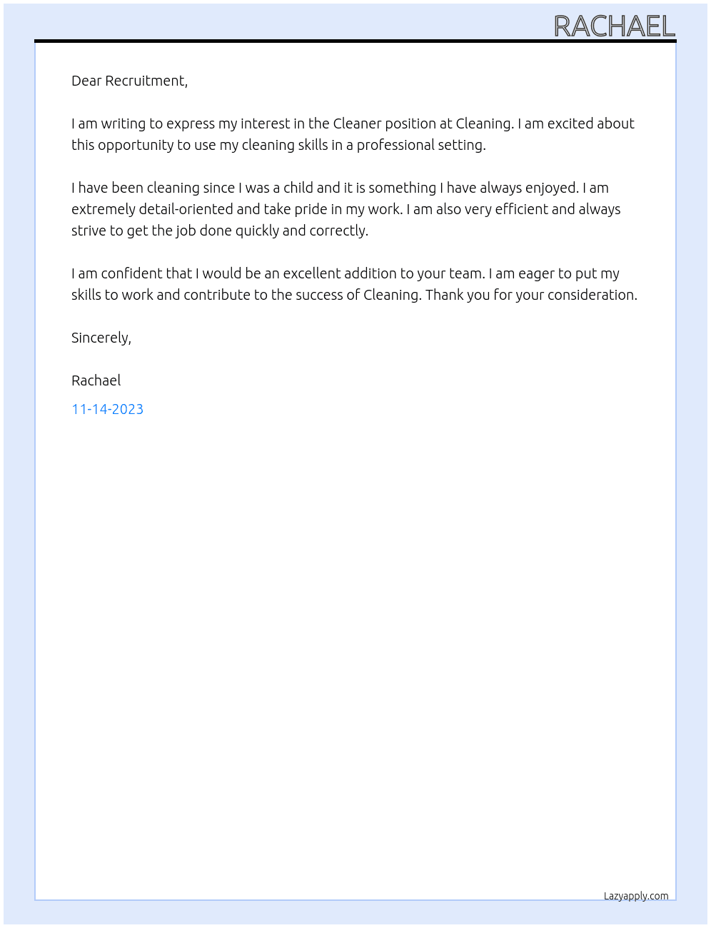 Cleaner At Cleaning Cover Letter