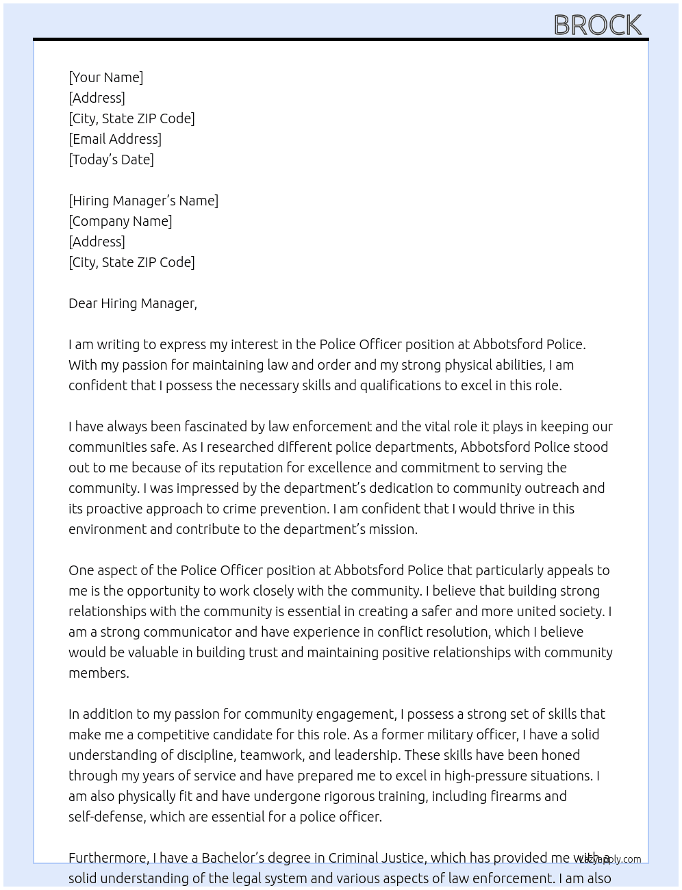 Police officer  At Abbotsford police  Cover Letter