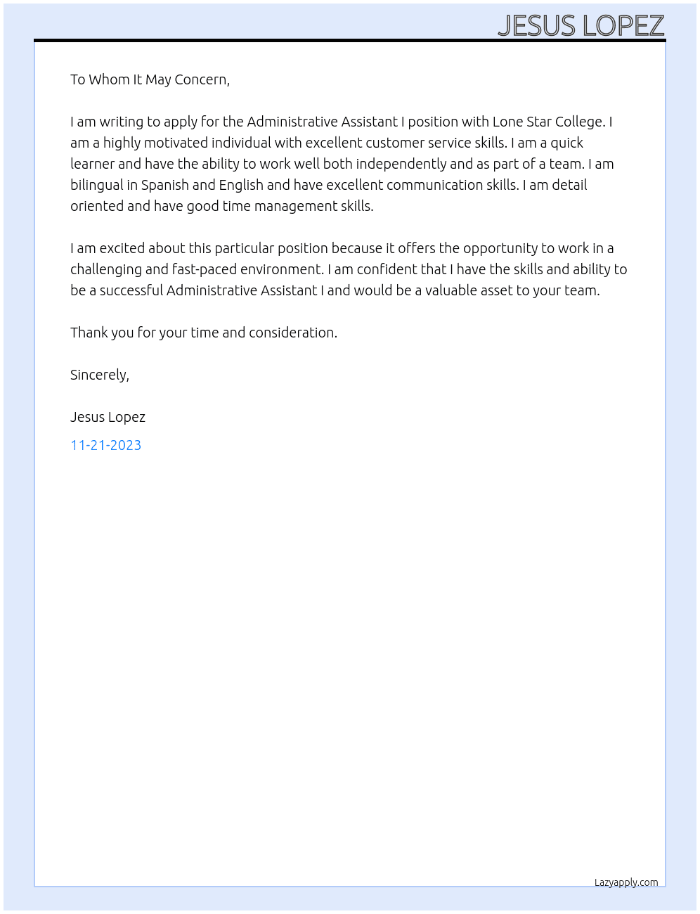 Administrative Assistant I, Associate Vice Chancellor Student Services At Lone Star College Cover Letter