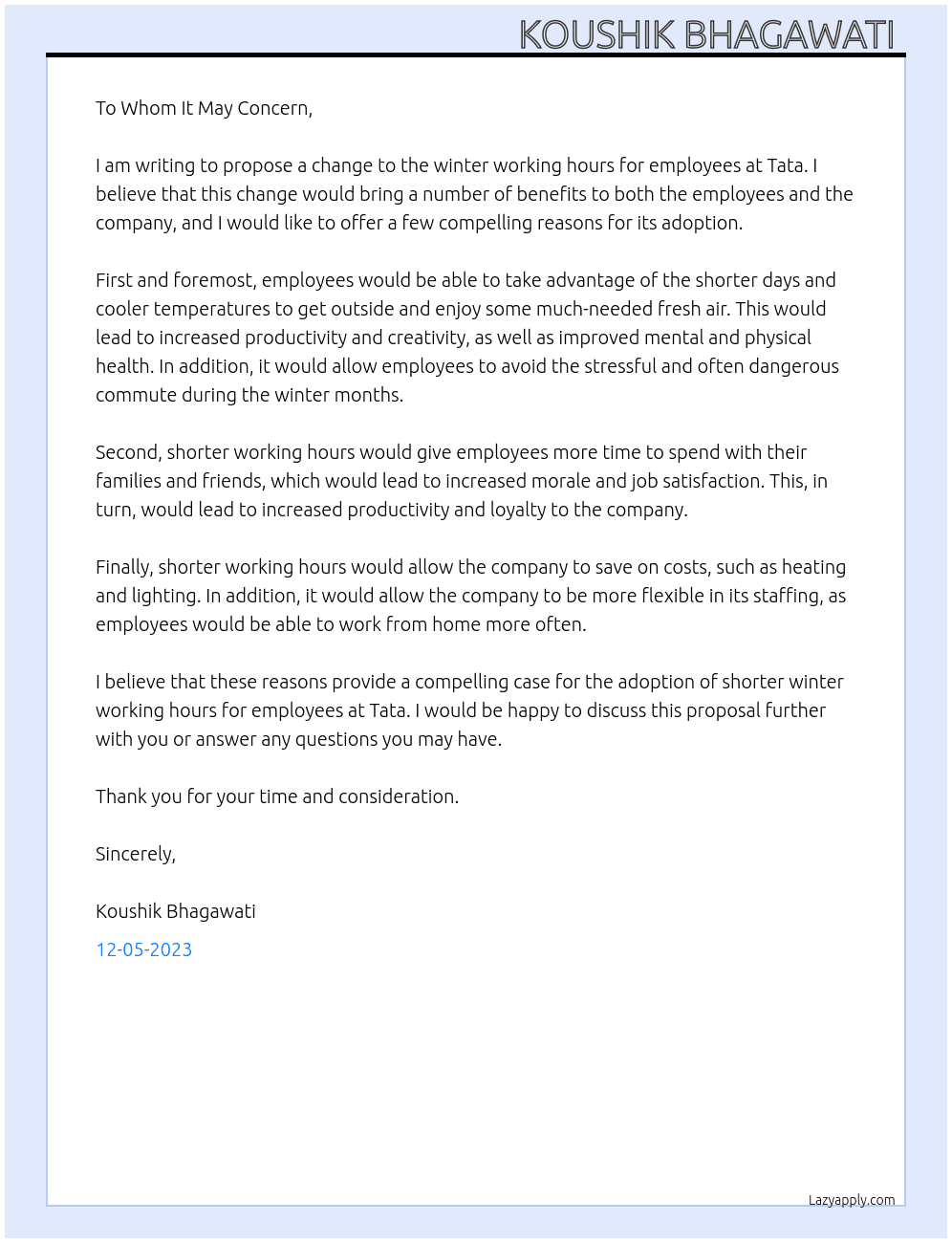 Employee  At Tata Cover Letter