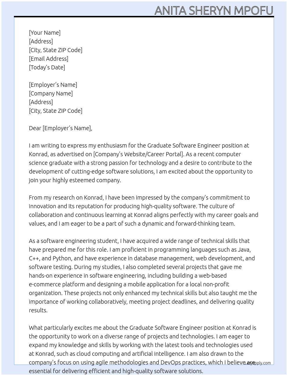 graduate software engineer At Konrad Cover Letter