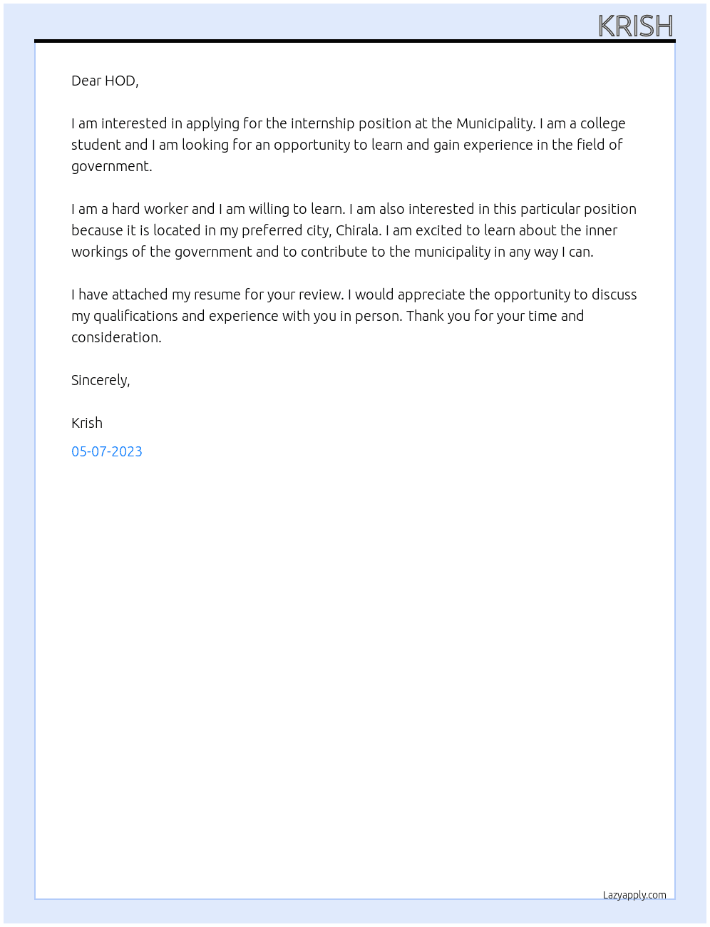 Parent  At Municipality  Cover Letter