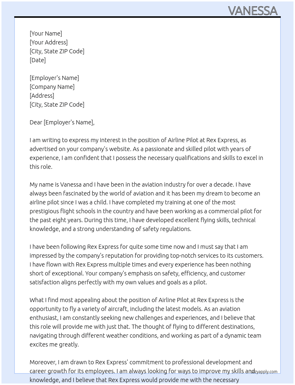 Airline pailo At Rex express  Cover Letter