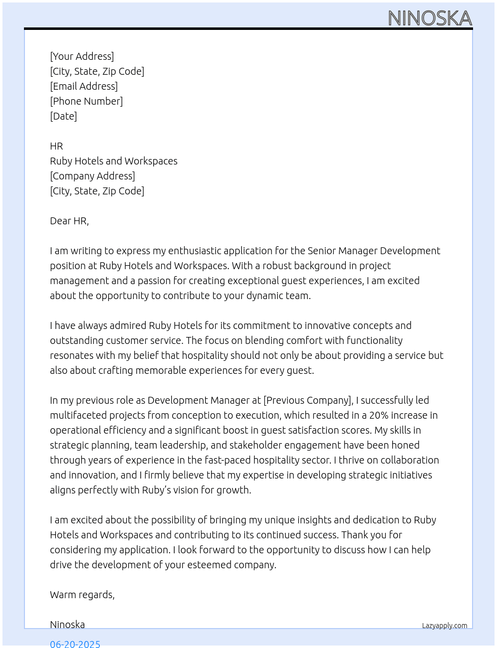Cover letter for senior manager development - LazyApply