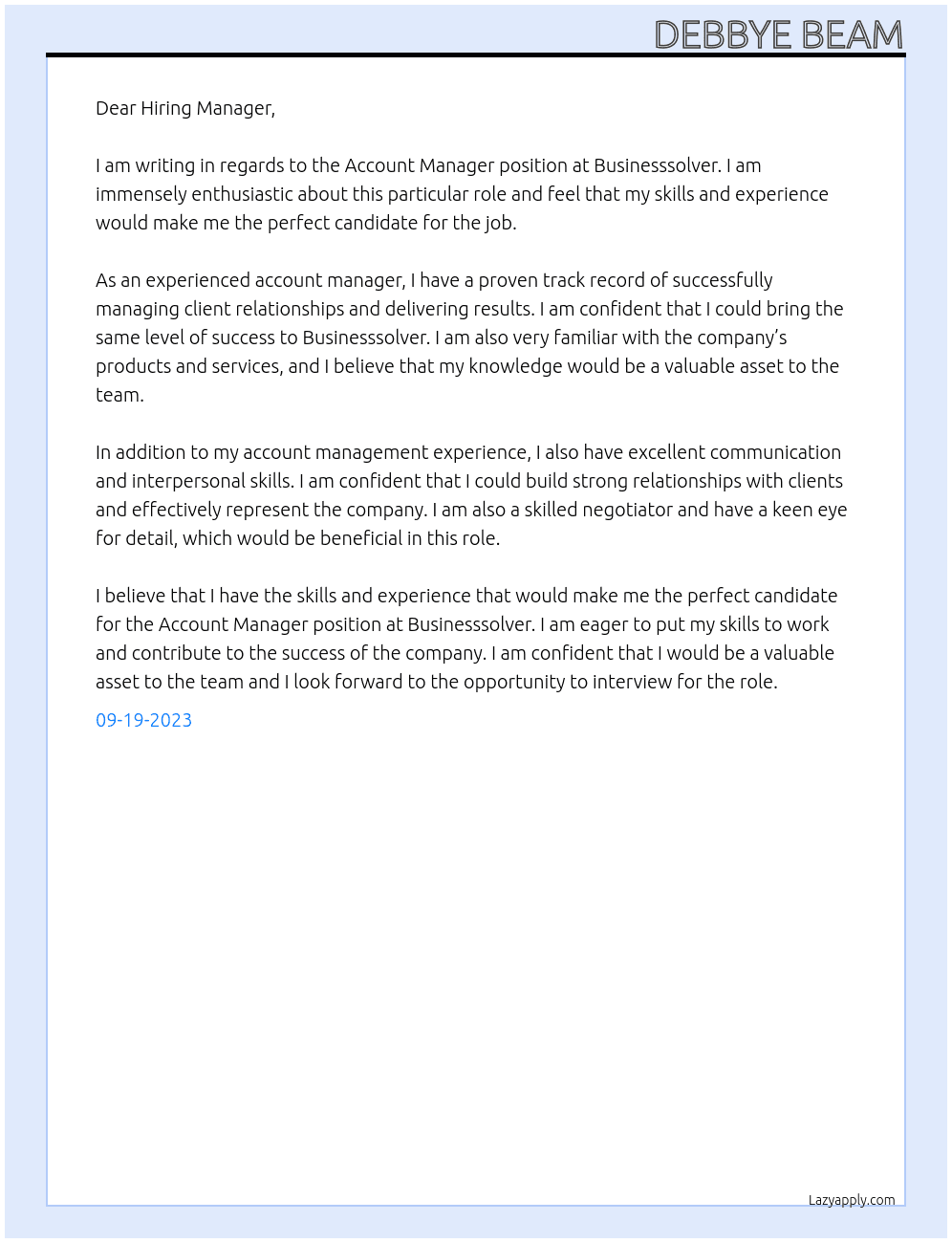 Account Manager  At Businesssolver Cover Letter