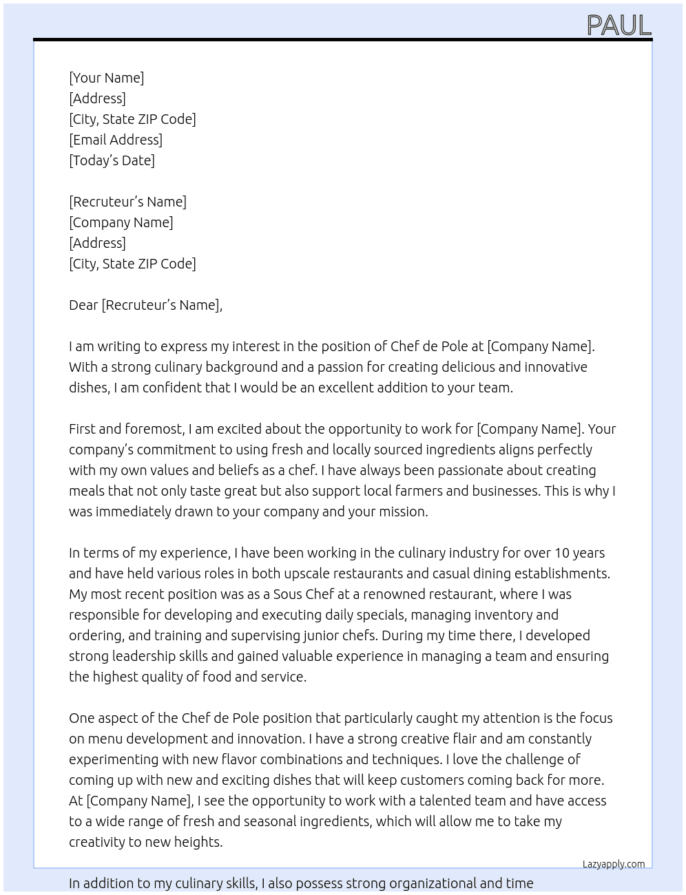 chef de pole At mine Cover Letter
