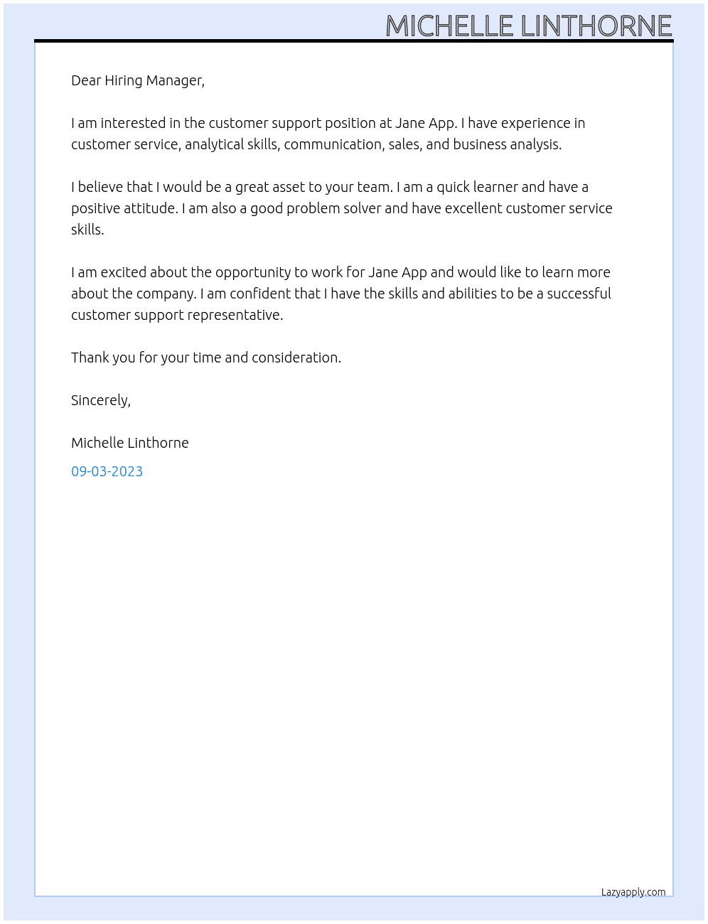 Customer Support At Jane App Cover Letter