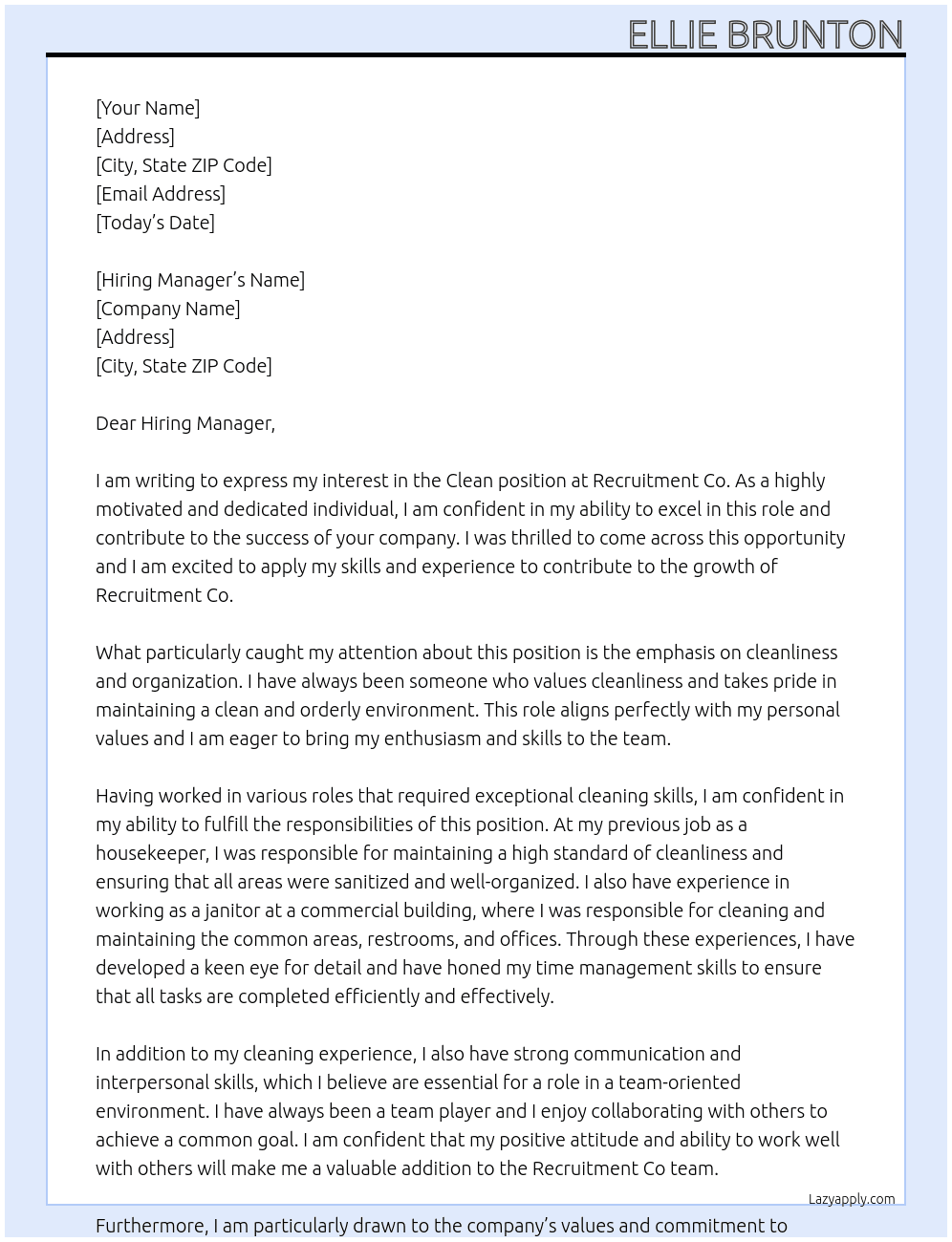 Clean At Recruitment Co  Cover Letter