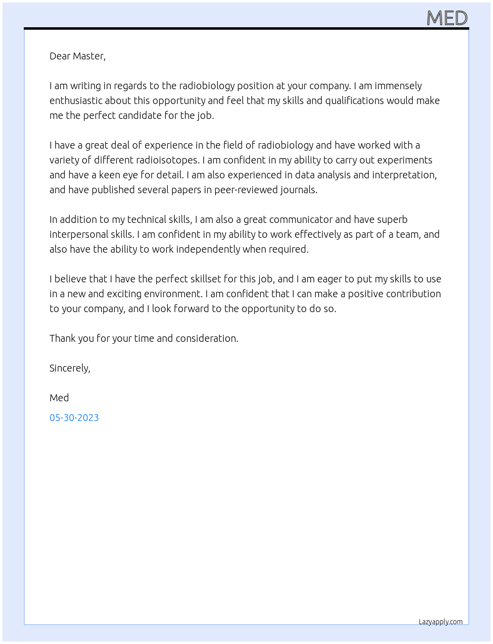 Radiobiology At Master  Cover Letter