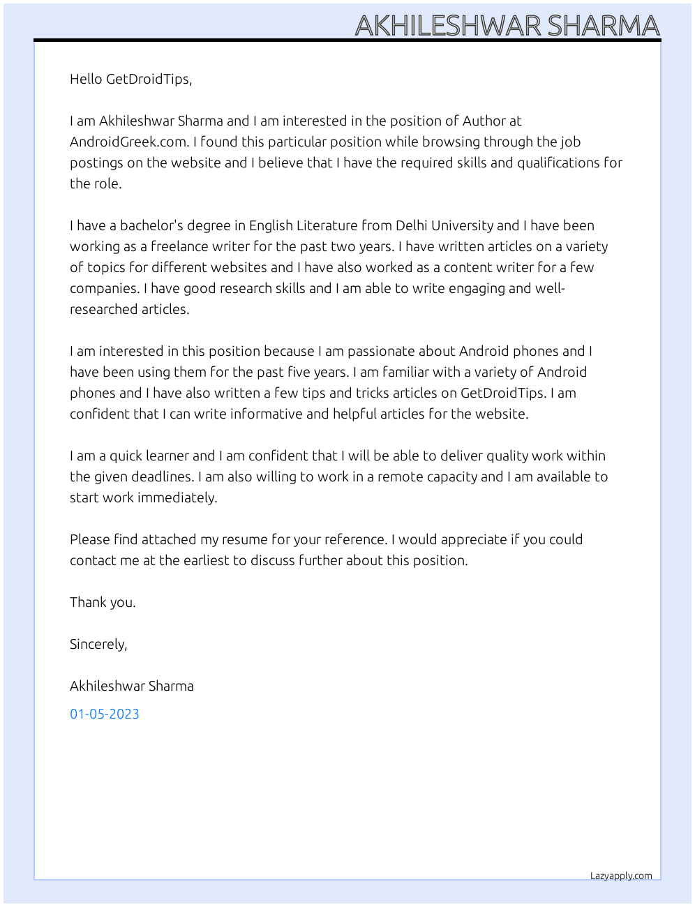 Author At AndroidGreek.com Cover Letter