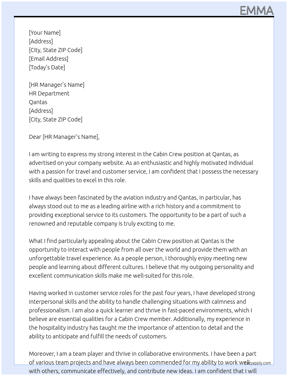 Cabin Crew At Qantas Cover Letter