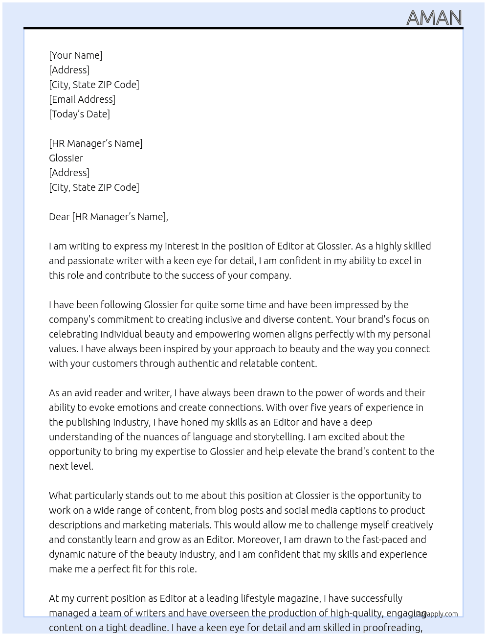 Editor At Glossier Cover Letter